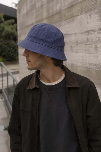 Külah Unisex Washed Navy Bucket Hat Cotton Fisherman Hat