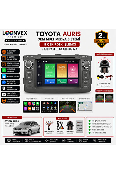 LOONVEX Premium Toyota Auris OEM 7 İnç Multimedya Ekran | 8 Çekirdek | 6GB RA...