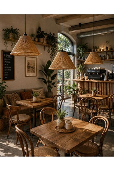 livadesign7 El Yapımı Rafya Bohem Avize - Kafe, Balkon, Hol, Salon Avize