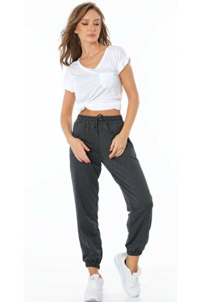 EYAX MODA Women's Anthracite Elastic Leg Pocket Sweatpants