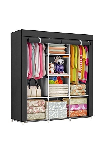 Teno ® Waterproof Fabric Wardrobe, 8 Shelves, Hanging Rail, Steel Frame, 170 ...