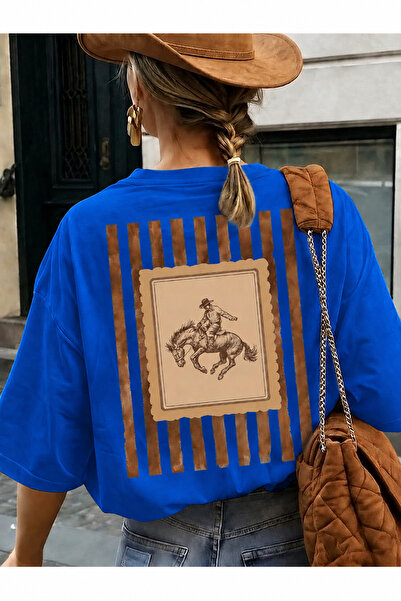 OVER HEAD Women's Retro Cowboy Printed Oversized T-Shirt