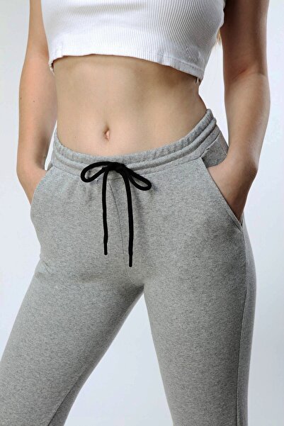 EYAX MODA Women's Gray Large Size Basic Jogger Knitted Sweatpants with Pockets