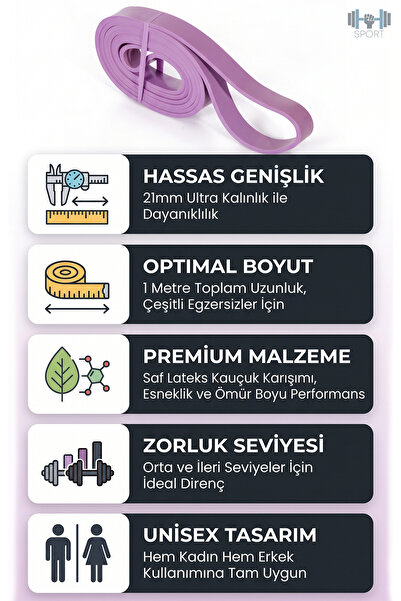 Hsport Kopmaz Kauçuk Lateks Direnç Bandı 25 KG 21 MM Pilates Yoga Bandı Fitness Egzersiz Zayıflama Lastiği