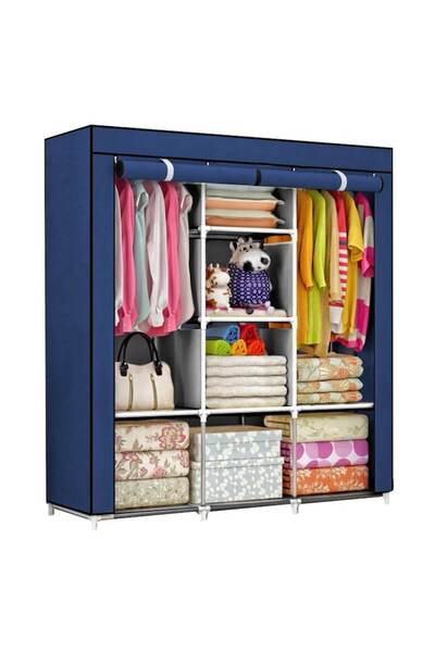 Teno ® Waterproof Fabric Wardrobe, 8 Shelves, Hanging Rail, Steel Frame, 170 ...
