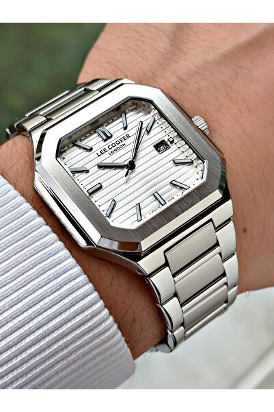 Lee Cooper Calendar Silver Color 5 Atm Calendar Steel Band Men's Wristwatch 8...