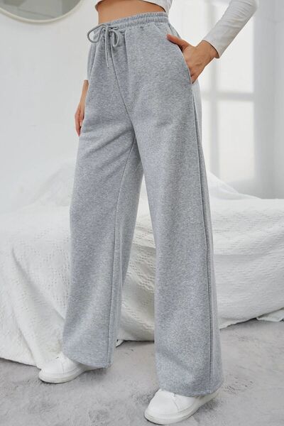EYAX MODA Women's Gray Two-Threaded Front Striped Elastic Waist Loose Wide-Le...
