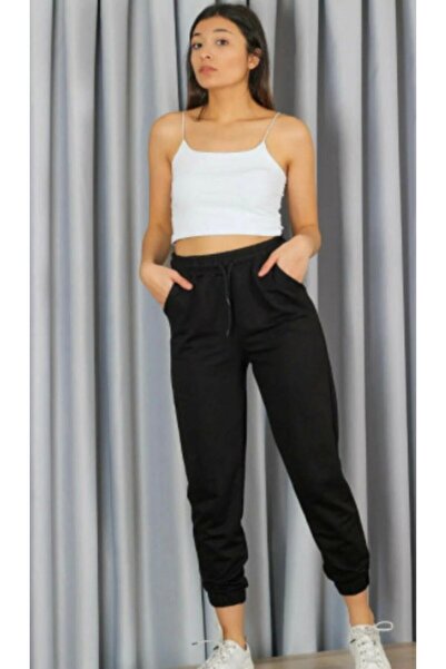 EYAX MODA Navy Blue Elastic Cuffed Sweatpants