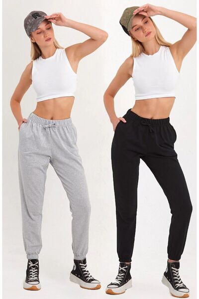 EYAX MODA 2-Pack Gray Black Leg Elastic Unisex Jogger