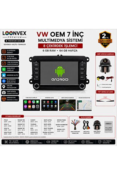 LOONVEX Premium VW OEM 7 İnç Multimedya Ekran | 8 Çekirdek | 6GB RAM | 64GB |...