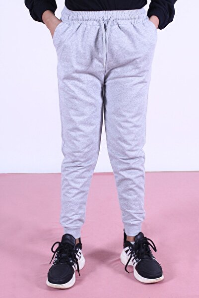 EYAX MODA Straight Double Pocket Girl's Gray Sweatpants