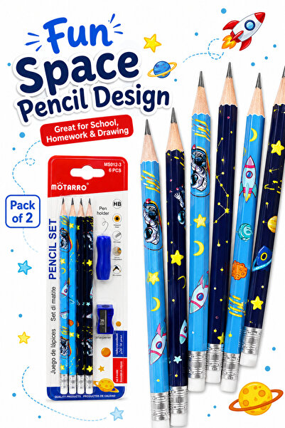 Matarro MOTARRO Space Design HB Pencil Set with Grip & Sharpener – 6 Pieces p...