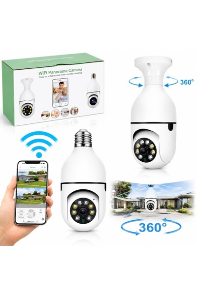 MACVI WiFi E27 Bulb Security Camera, PTZ 355°, Full HD 1080p, Color Night Vision
