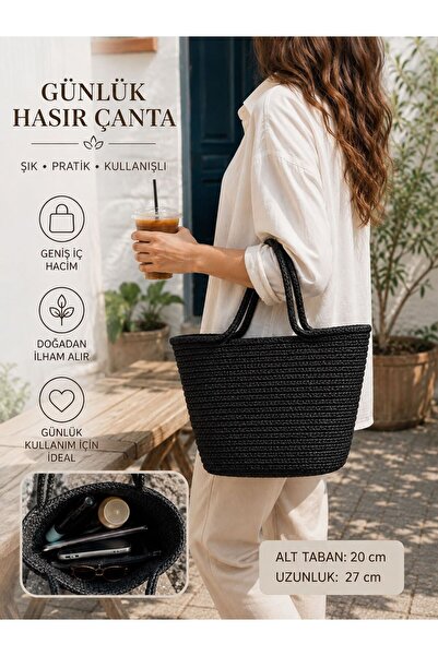 EYLCOTTON Günlük Jüt Hasır Çanta El Çantası Kol Çantası Omuz Çantası Günlük K...