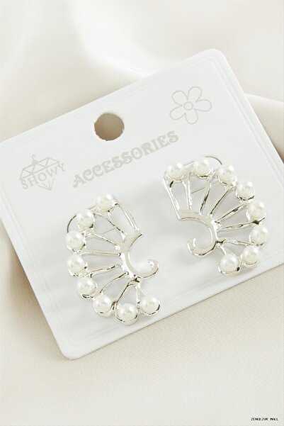 ZERO LAND Zngzrmll Oval Pearl Metal Earrings (13305) Silver Color