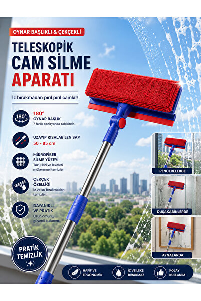Special Action Telescopic Glass Wiper with Movable Head, Microfiber Cloth, Gl...