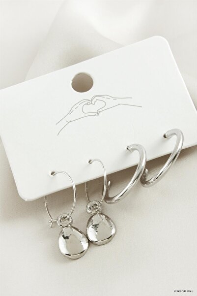 ZERO LAND Zngzrmll 4Pcs Drop Hoop Earrings (14310) Silver Color