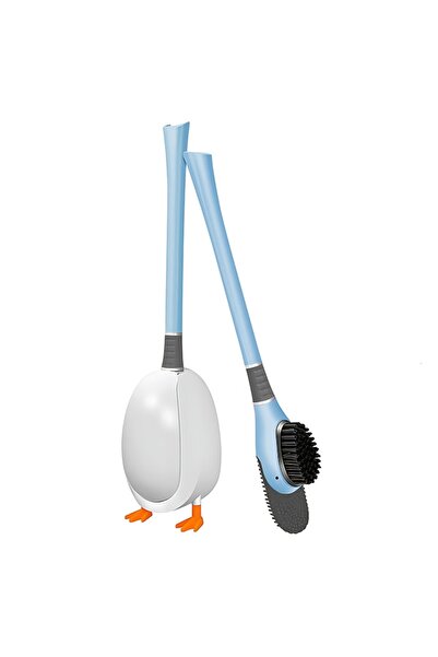 Teno ® Duck Toilet Brush, Silicone, 2 Heads, Adhesive Holder, Blue