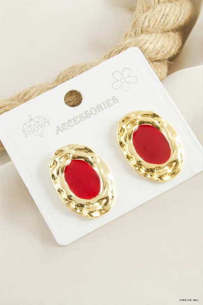 ZERO LAND Zngzrmll Oval Enamel (05106) Earrings Red