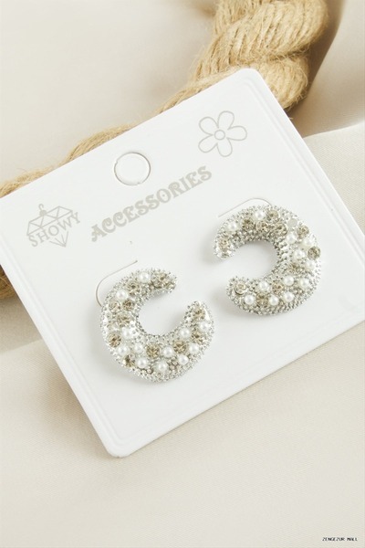 ZERO LAND Zngzrmll Crescent Stone Earrings (05306) Silver Color