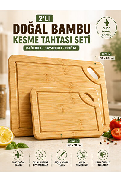 Special Action 2 Pieces Bamboo Cutting Board 30X20 28X18 cm Slotted Cutting B...