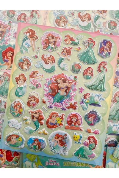 alisya Mermaid Ariel-3D Embossed Colorful Sticker-2 Sheets 80 Pieces (Size 22X18Cm) +3 Years
