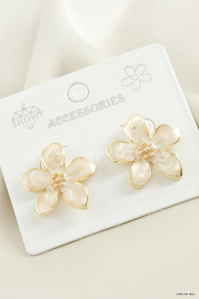 ZERO LAND Zngzrmll Flower Enamel Metal (14259) Earrings Cream