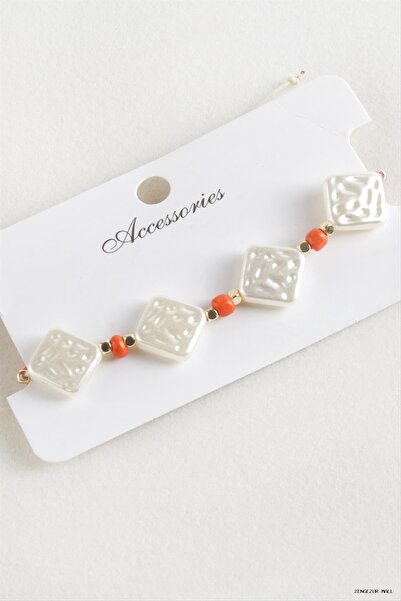 ZERO LAND Zngzrmll Baklava Beads Pearl Macrame Rope (13729) Bracelet Orange