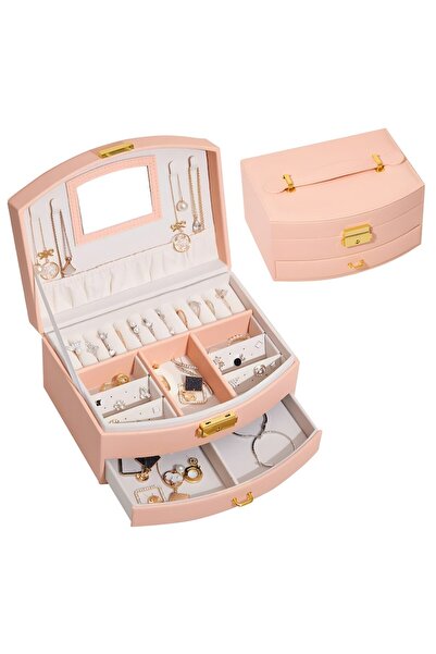 Teno Jewelry Box, Handbag Style, Salmon Pink, 20 x 12 x 9.7 cm