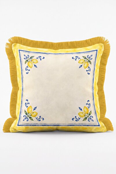 IdeCraft Mediterranean Ceramic Lemon Border Motif Framed Detailed Fringed Thr...