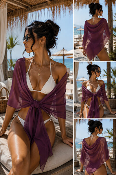 Çelikler Tekstil Mor Şifon Plaj Şalı Pareo – Bikini Üzeri Örtü