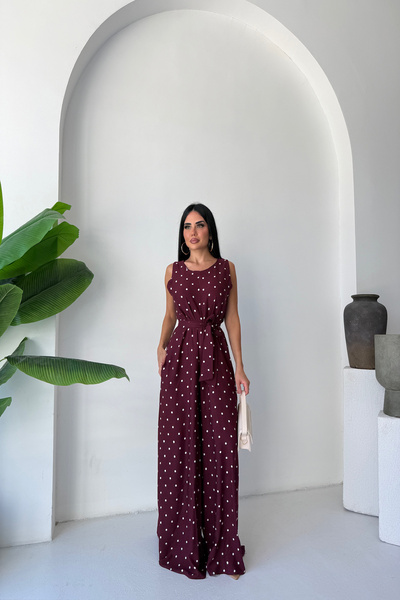 KAMACI BUTİK PUANTİYE DESENLİ KUŞAKLI SALAŞ TULUM