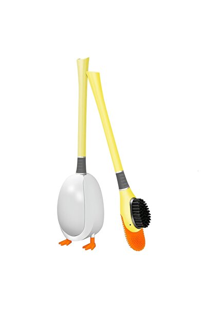 Teno ® Duck Silicone Toilet Brush with Adhesive Holder, 2 Heads, Yellow