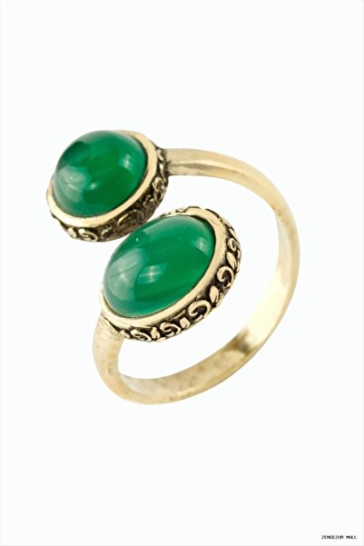 ZERO LAND Zngzrmll Oval Round Natural Stone Authentic Ring (12925) Green Agate