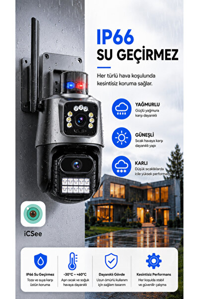 ULTRATEKNO IC-D9 8MP Çift Lens PTZ WiFi IP Güvenlik Kamerası iCSee İnsan Takipli Renkli Gece Görüşlü Sesli Alarmlı