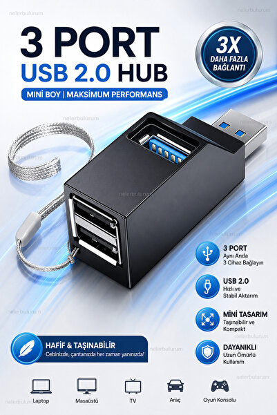 nelerbulurum 3 Port USB Çoğaltıcı Adaptör – Laptop Masaüstü Bilgisayar ve USB...