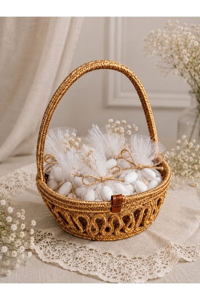 EYLCOTTON Wicked Jute Candy Basket, Henna, Wedding, Promise Basket, Handcrafted 20X7