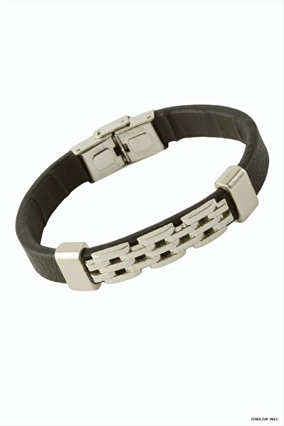 ZERO LAND Zngzrmll Chain Patterned Luxury Leather (12611) Bracelet Black