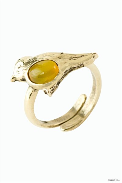 ZERO LAND Zngzrmll Authentic Ring with Bird Natural Stone (12912) Yellow Agate