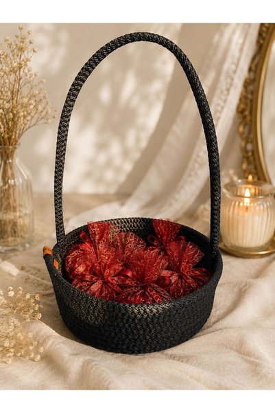 EYLCOTTON Wicked Jute Black Sugar Bowl, Henna, Wedding, Promise Basket, Handcrafted 15X7