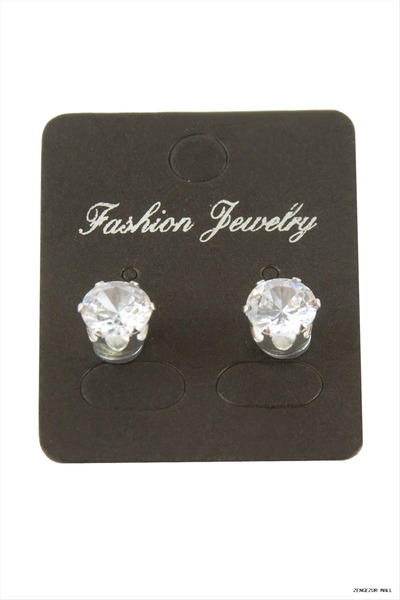 ZERO LAND Zngzrmll Zircon Single Stone Earrings (23558) Silver Color