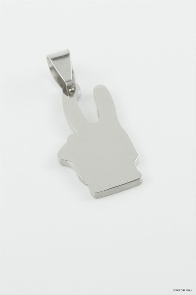 ZERO LAND Zngzrmll Victory Sign Steel Pendant 2.8cm (20510) Silver Color