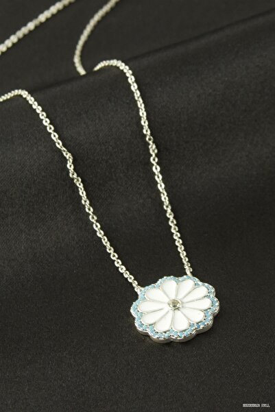 ZERO LAND Zngzrmll Daisy Enamel Zircon Stone Pendant (24341) Silver Color