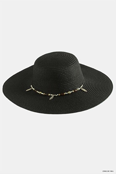 ZERO LAND Zngzrmll Leaf Beaded Straw (15706) Hat Black