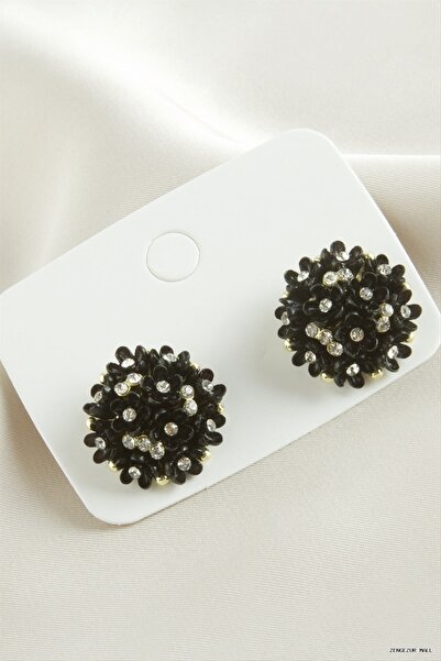 ZERO LAND Zngzrmll Flower Stone Plastic (22621) Earring Black