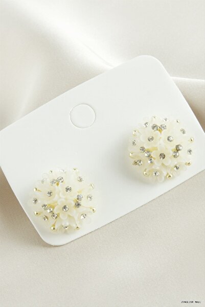 ZERO LAND Zngzrmll Flower Stone Plastic (22623) Earring Cream