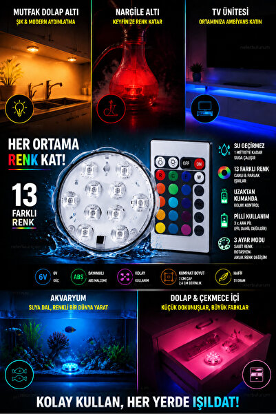 nelerbulurum Pilli Kumandalı 1 Metreye Kadar Su Geçirmez Kumandalı Dekoratif ...