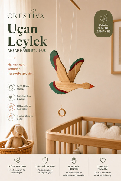 Uçan Şapkalı Kuş – Kanat Çırpan Ahşap Kuş | CRESTIVA