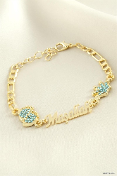 ZERO LAND Zngzrmll Footprint Mashallah Written Stone Bracelet (25328) Blue