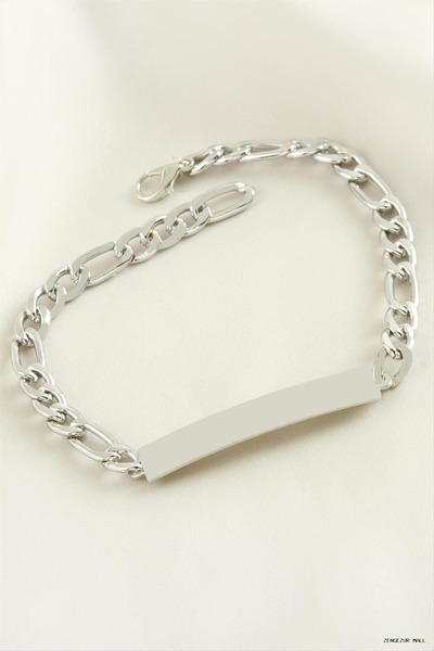 ZERO LAND Zngzrmll Name Engravable Blank Plate Bracelet (32321) Silver Color